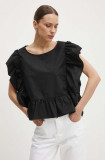 Sisley bluza din bumbac femei, culoarea negru, neted