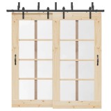VidaXL Set feronerie pentru uși glisante, negru, 213,5 cm, oțel