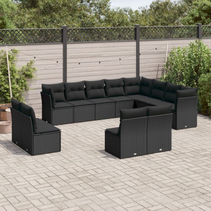 Gossi set canapele de gradina, 12 piese, cu perne, negru, poliratan