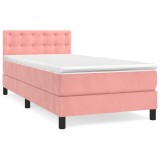 Cumpara ieftin Pat box spring cu saltea, roz, 100x200 cm, catifea