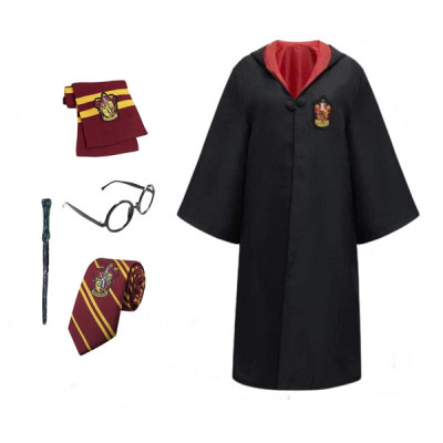 Costum carnaval copii Harry Potter cu cravata,ochelari,bagheta si fular, IdeallStore&amp;reg;, 5-7 ani foto