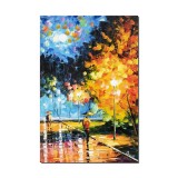 Tablou pictat manual, Pe aleea felinarelor, 60x40cm ulei pe panza in cutit efect 3D, Spectaculos