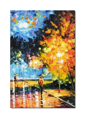 Tablou pictat manual, Pe aleea felinarelor, 60x40cm ulei pe panza in cutit efect 3D, Spectaculos foto