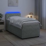 Cumpara ieftin Pat box spring cu saltea si LED Gri deschis 90 x 190 cm Catifea