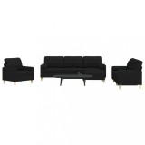 VidaXL Set canapele cu taburet și perne, 4 piese, negru, textil