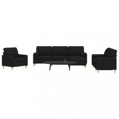 vidaXL Set canapele cu taburet și perne, 4 piese, negru, textil 3278315