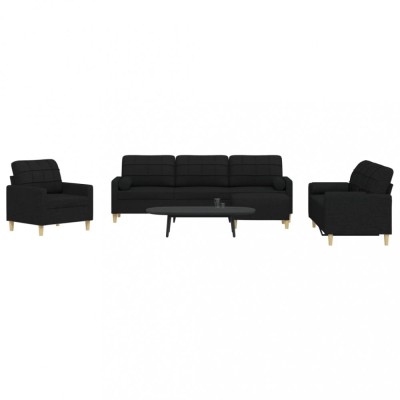 vidaXL Set canapele cu taburet și perne, 4 piese, negru, textil foto