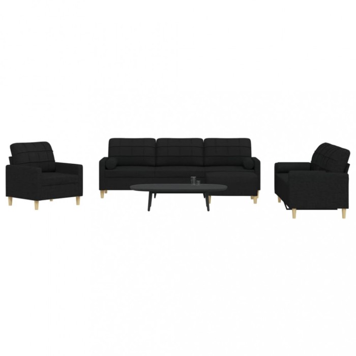 vidaXL Set canapele cu taburet și perne, 4 piese, negru, textil