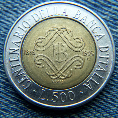 2m - 500 Lire 1993 Italia / / moneda bimetal comemorativa foto