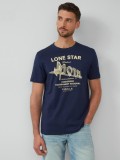 s.Oliver Tricou barbati cu decolteu la baza gatului, imprimeu text, Regular fit, Bleumarin inchis, S