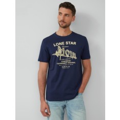 s.Oliver Tricou barbati cu decolteu la baza gatului, imprimeu text, Regular fit, Bleumarin inchis, S