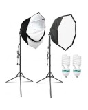 Cumpara ieftin Kit de 2 softboxuri octagonale, 2 trepiezi reglabili 200 cm, 2 becuri 150W
