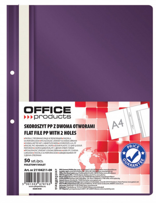 Dosar Plastic Pp Cu Sina, Cu Gauri, Grosime 100/170microni, 50 Buc/set, Office Products - Violet