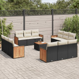 VidaXL Set mobilier de grădină cu perne, 13 piese, negru, poliratan