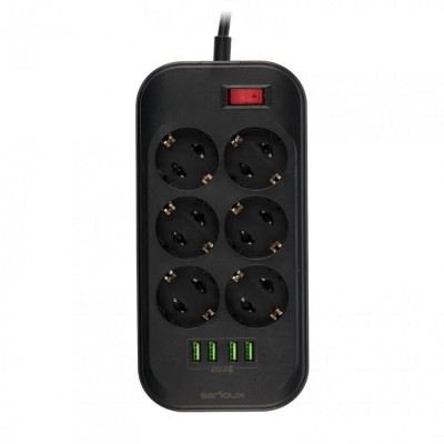Prelungitor cu protectie Serioux, 6 prize schuko, input 100-240V, 50- foto
