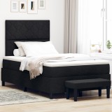 vidaXL Pat cu Arcuri cu Saltea și Banchet Negru 120x200 cm Țesătură