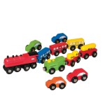 Cumpara ieftin Set de joaca din lemn - Masini si trenuri 11 piese Woodyland
