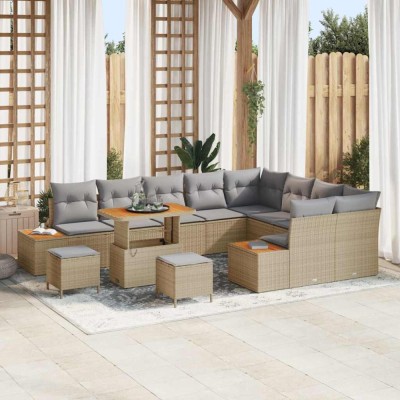 vidaXL Set de canapele pentru grădină cu pernă 12 pcs Bej Rattan poli foto
