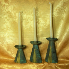 Set sfesnice lumanari sec 19, bronz verdi-gris, stil Gotic, vintage