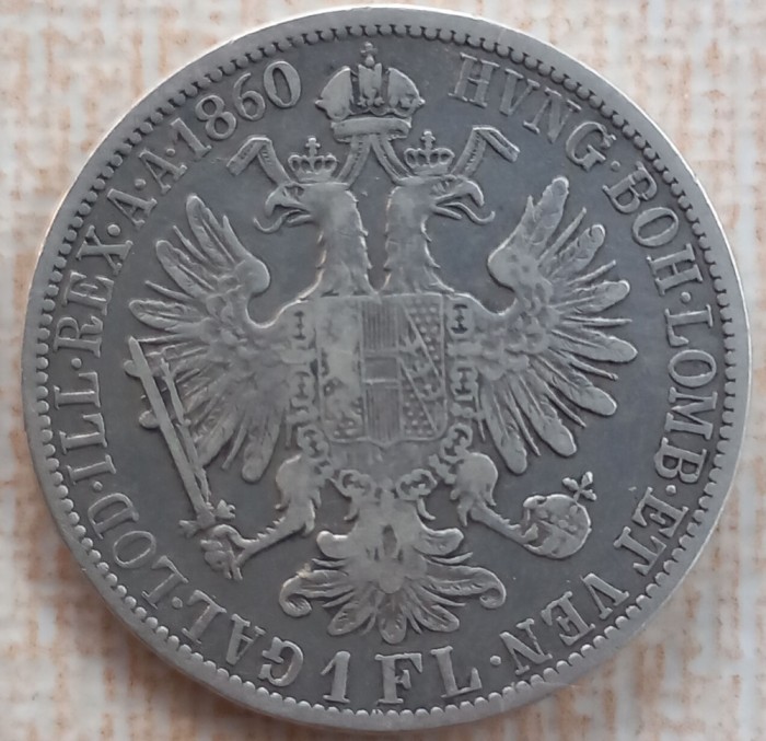 (A804) MONEDA DIN ARGINT AUSTRIA - 1 FLORIN 1860, LIT. A (VIENA), FRANZ JOSEPH