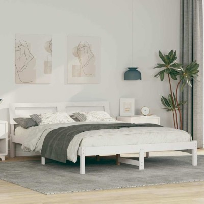 vidaXL Cadru de pat cu headboard Alb 150 x 200 cm Lemn masiv de pin 872774 foto