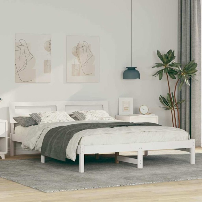 vidaXL Cadru de pat cu headboard Alb 150 x 200 cm Lemn masiv de pin 872774