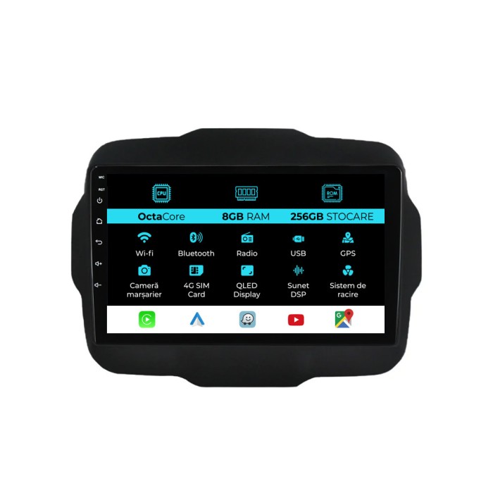 Navigatie Dedicata Jeep Renegade (2016-2020), 9Inch, 8Gb Ram, 256Gb Stocare, Carplay
