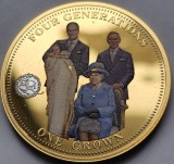 1 Crown 2014 Tristan da Cunha, Four generations Royal family, 38,9 mm, capsula, gold plated