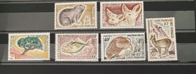 PC46 - Coasta Franceza Somalia 1962 Flora/ Fauna, serie MNH, 6v foto
