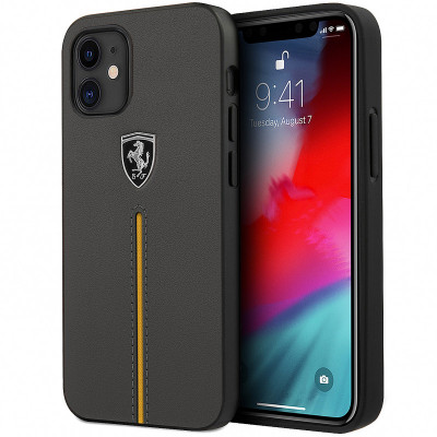 Husa Piele Ferrari Off Track Leather pentru Apple iPhone 12 mini, Neagra Gri FEOMSHCP12SDG foto