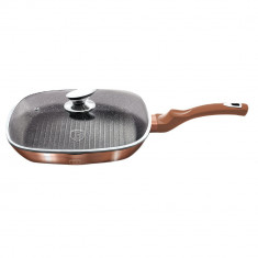 Tigaie grill marmorata cu capac, 28 cm Rose Gold Berlinger Haus BH 1610N