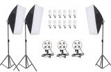 Cumpara ieftin Kit de 3 softboxuri, soclu de 4 becuri, 3 trepiezi reglabili 200 cm, 12 becuri de 45W, Dactylion