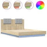 Cadru de pat cu tablie si lumini LED, stejar sonoma, 150x200 cm