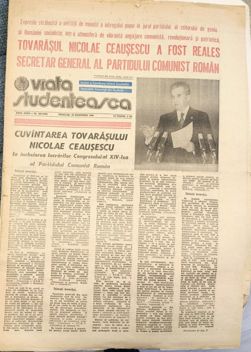 ZIAR VECHI - VIATA STUDENTEASCA , - 29 NOIEMBRIE1989