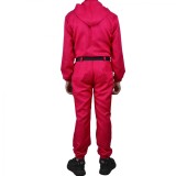 Cumpara ieftin Costum pentru adulti, Jocul Calamarului, model Triunghi, marimea S, rosu, centura inclusa