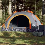 VidaXL Cort de camping, 2 persoane, gri/portocaliu, setare rapidă