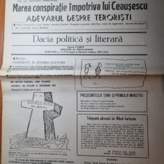 ziarul dacia politica si literara 1991 - anul 1,nr.1-prima aparitie a ziarului