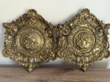 Pereche plăci decorative vintage din metal &ndash; stil Baroc Rococo, portret feminin &icirc;n relief