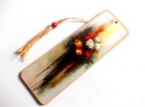 Semn de Carte Handmade cu Trandafiri Rosii si Albi, Lemn, 15cm, Decoratiune Florala Unica