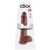 Dildo 10" Cock with Balls Brown