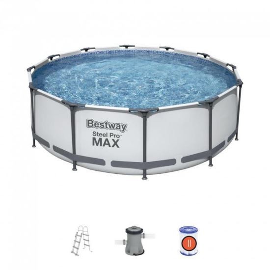 Piscina structura metalica, rotunda,&nbsp;cu filtru, scara, 366x100 cm, Bestway&nbsp;Steel Pro Max GartenVIP DiyLine