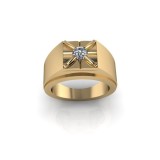 Inel barbatesc din aur galben 14K, piatra zirconiu - 55
