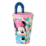 Pahar cu capac si pai pentru bauturi,Minnie Mouse,plastic,430 ml