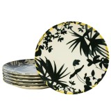 Set 6 farfurii desert, 20 cm, Hawaii, Crem deschis cu frunze negre
