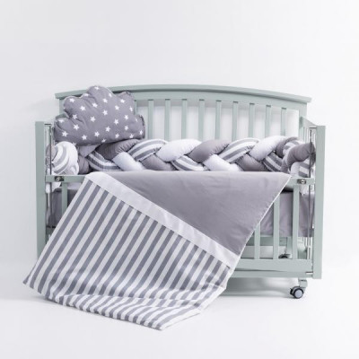 Lenjerie MyKids 6 piese Gray-White fara baldachin 120x60 cm foto