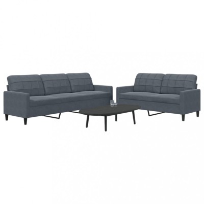 vidaXL Set de canapele cu perne, 2 piese, gri &amp;icirc;nchis, catifea 3278472 foto