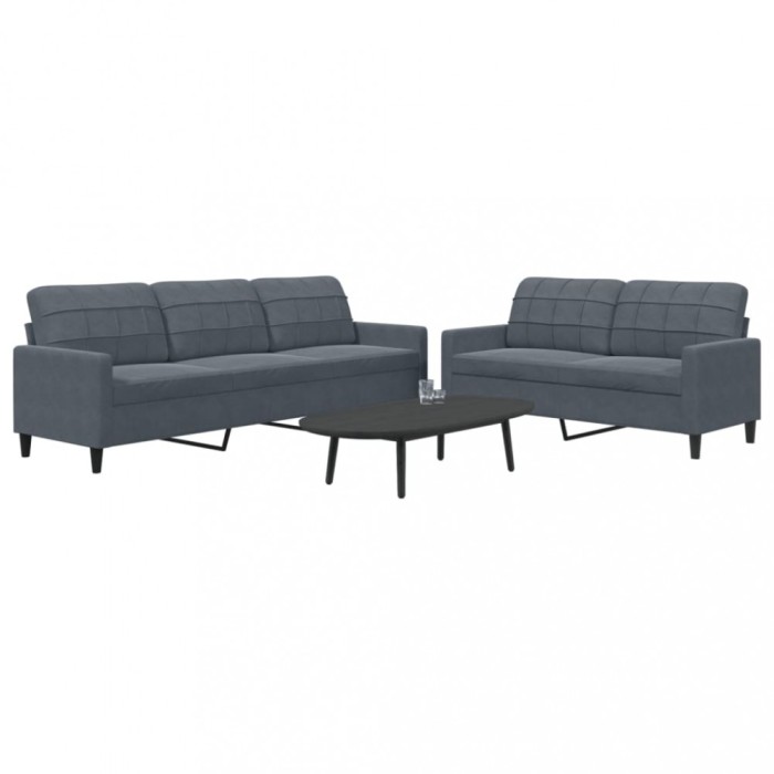 vidaXL Set de canapele cu perne, 2 piese, gri &icirc;nchis, catifea 3278472