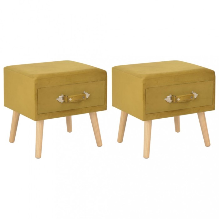 Gossi noptiere, 2 buc., mustar, 40 x 35 x 40 cm, catifea