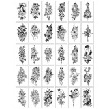 Cumpara ieftin Set 30 tatuaje temporare decorative, modele florale artistice, transfer cu apa, rezistente la apa, 10 x 6 cm, negru
