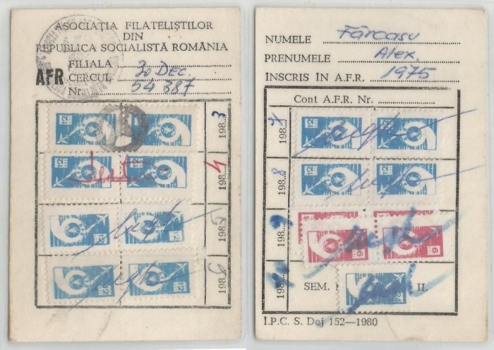 Romania, Carton cotizatie A.F.R. (III), Bucuresti, 1983